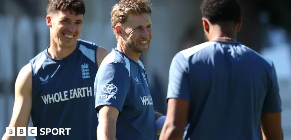 England cricket players laughing during training session