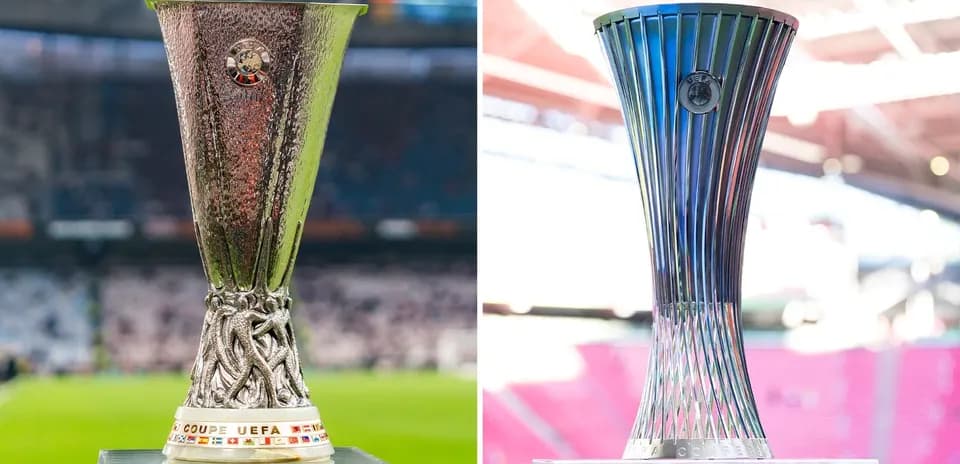Europa League and Conference League trophies displayed