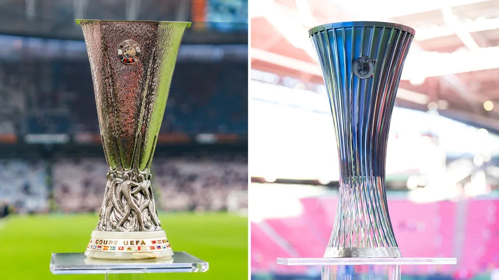 Europa League and Conference League trophies displayed