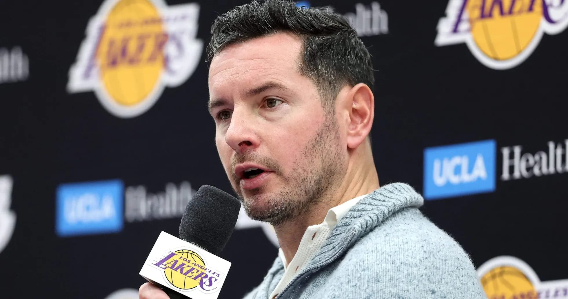 Person speaking at Los Angeles Lakers press conference