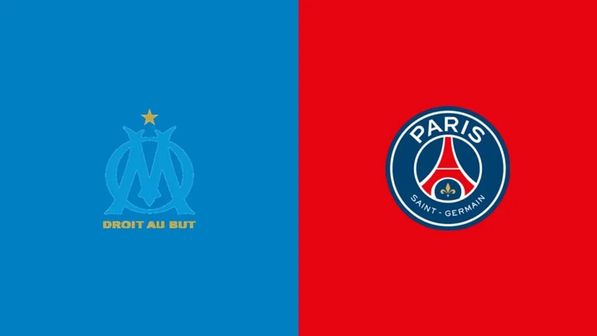 Logos of Marseille and Paris Saint-Germain teams