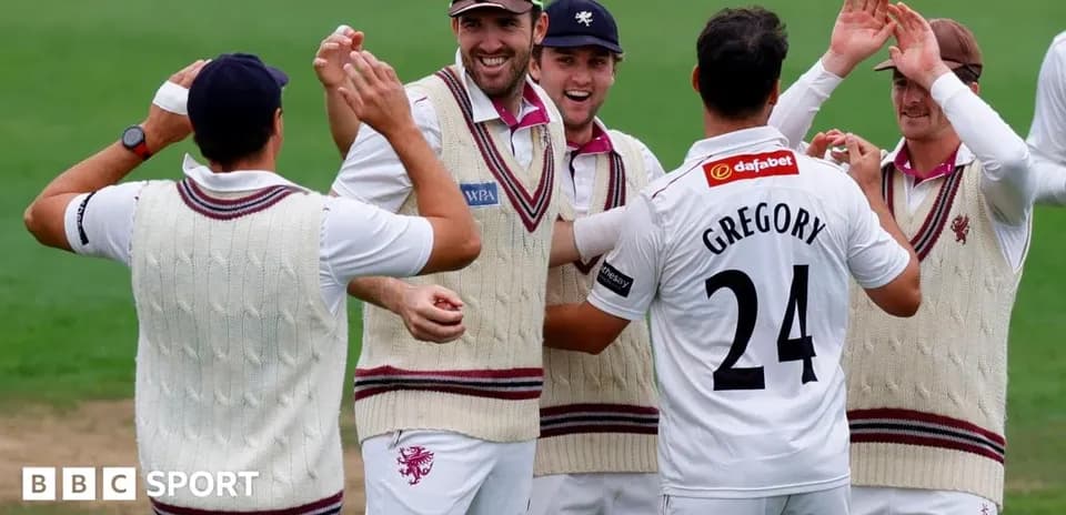 Somerset players celebrating a wicket on field