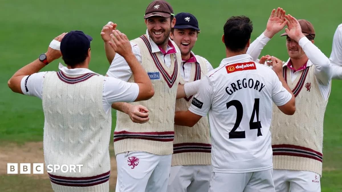Somerset players celebrating a wicket on field