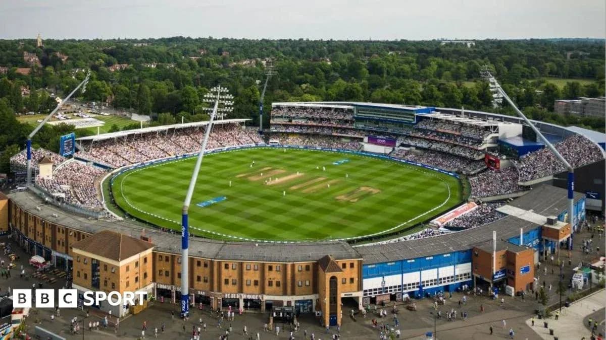 Aerial view of cricket match at stadium