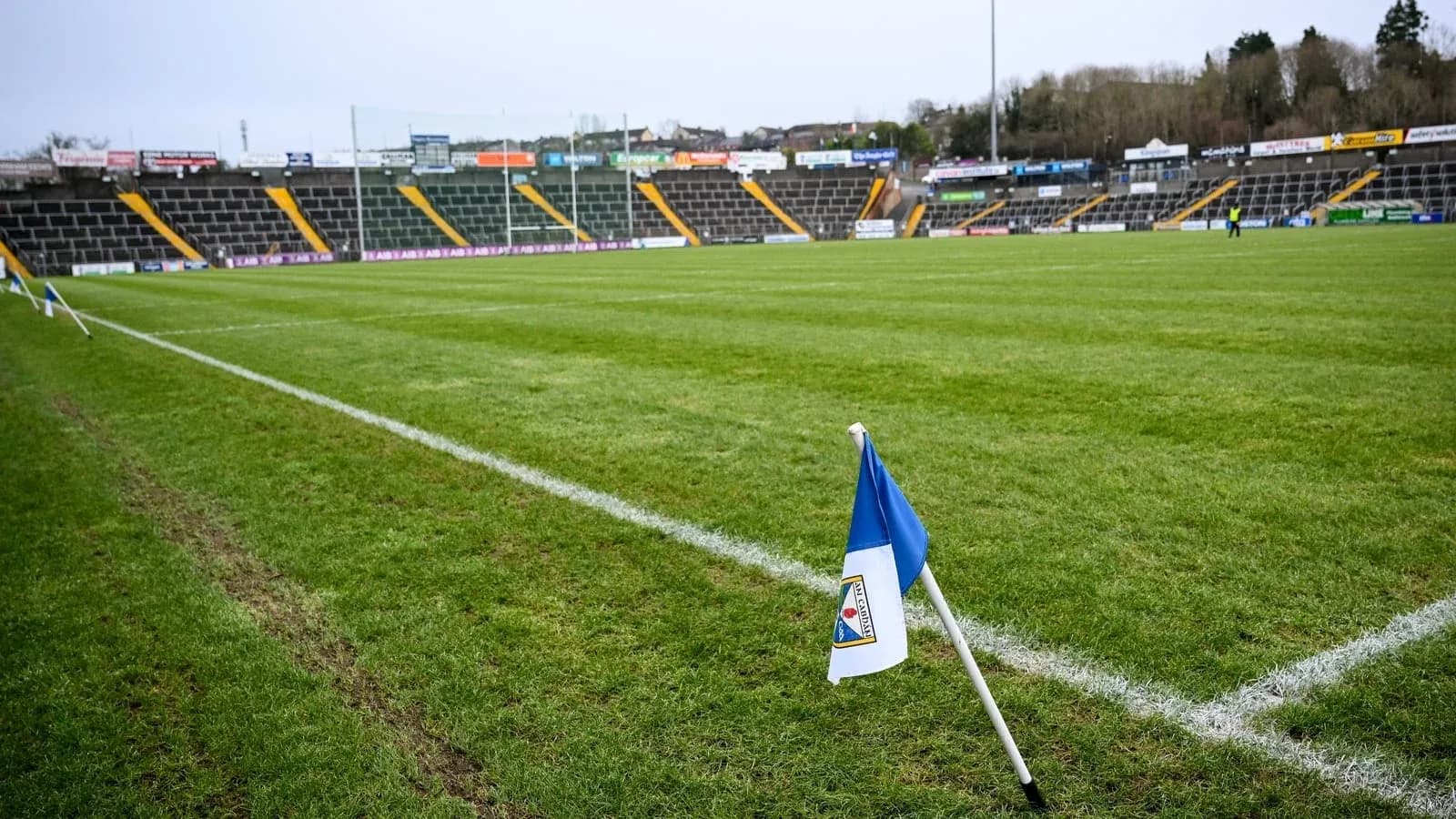 Corner flag at a football stadium pitch