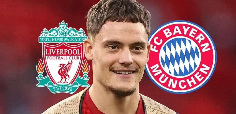 Player with Liverpool and Bayern Munich logos behind