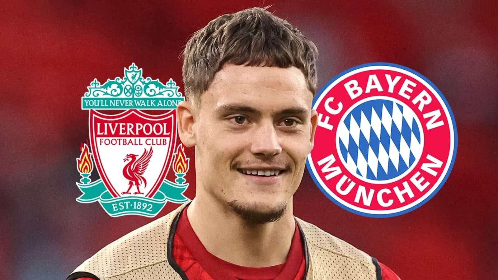 Player with Liverpool and Bayern Munich logos behind