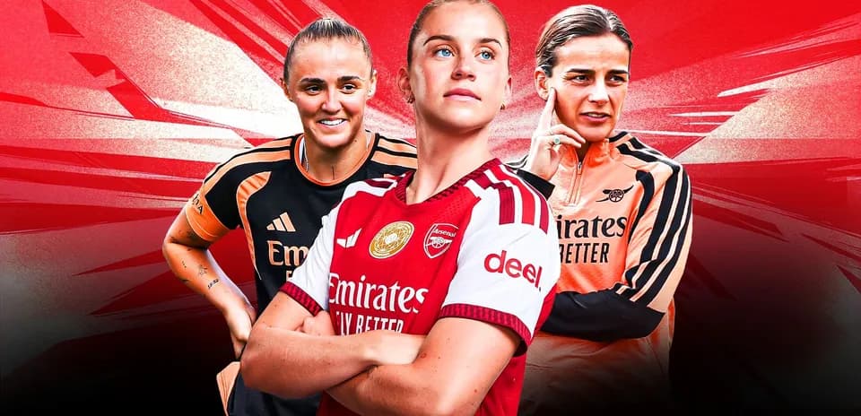 Three Arsenal women players posing together