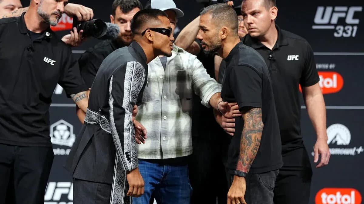 Fighters face-off at UFC 331 weigh-in event