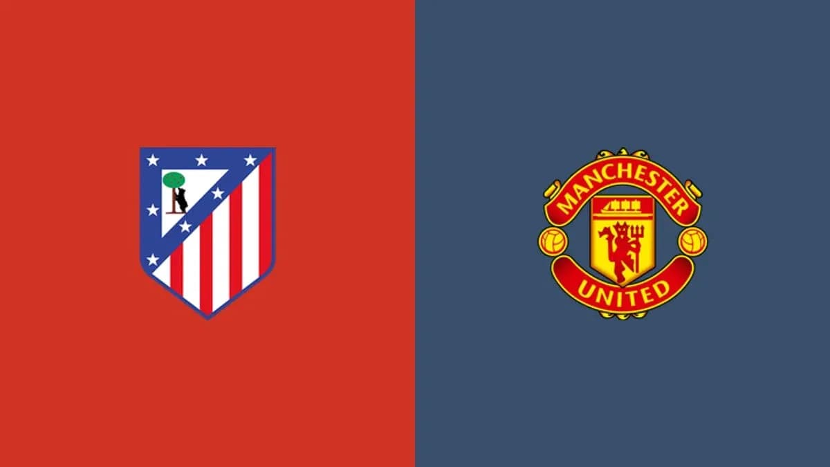 Logos of Atlético Madrid and Manchester United