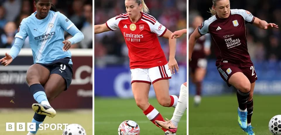 Three female football players in action on field
