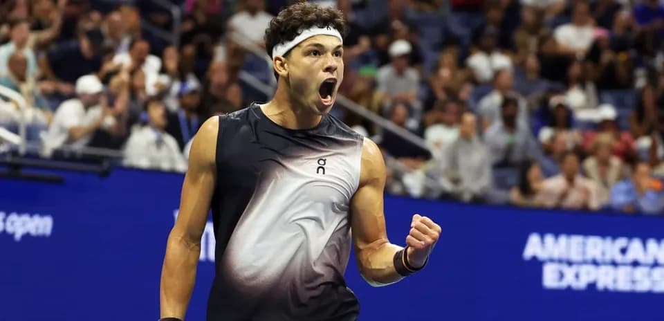 Tennis player celebrating during match at US Open