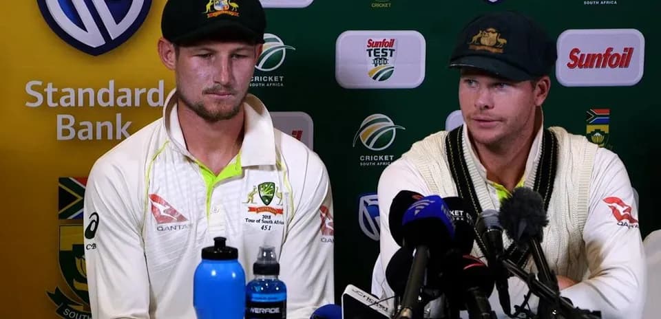 Two Australian cricketers at press conference