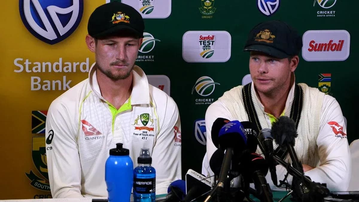 Two Australian cricketers at press conference