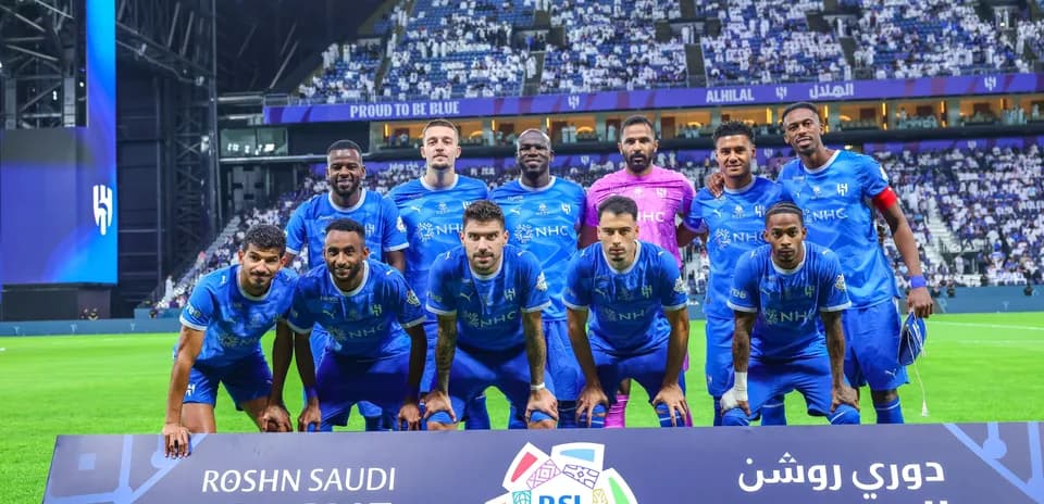 Al Hilal team posing before a match