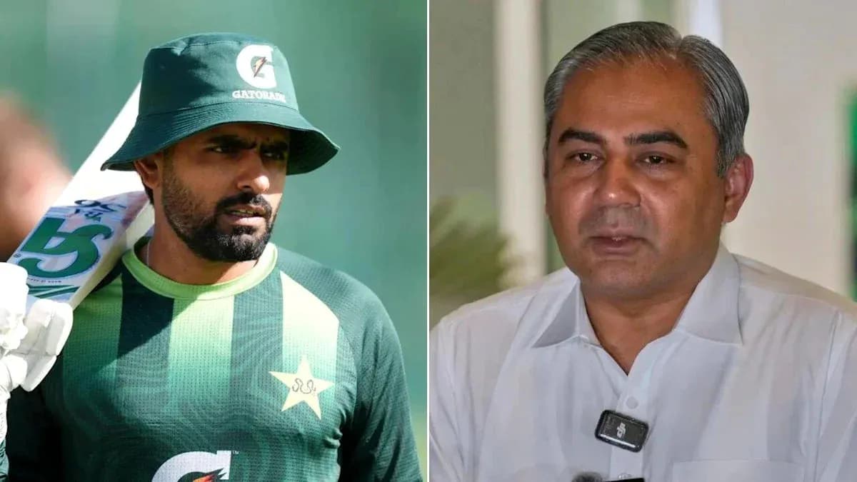 Cricketer in training gear and official speaking