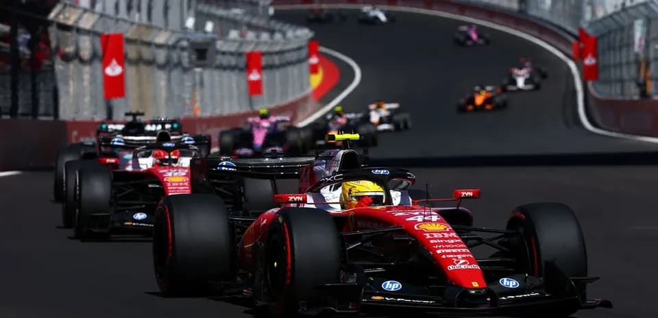 Ferrari car leading a Formula 1 race on track