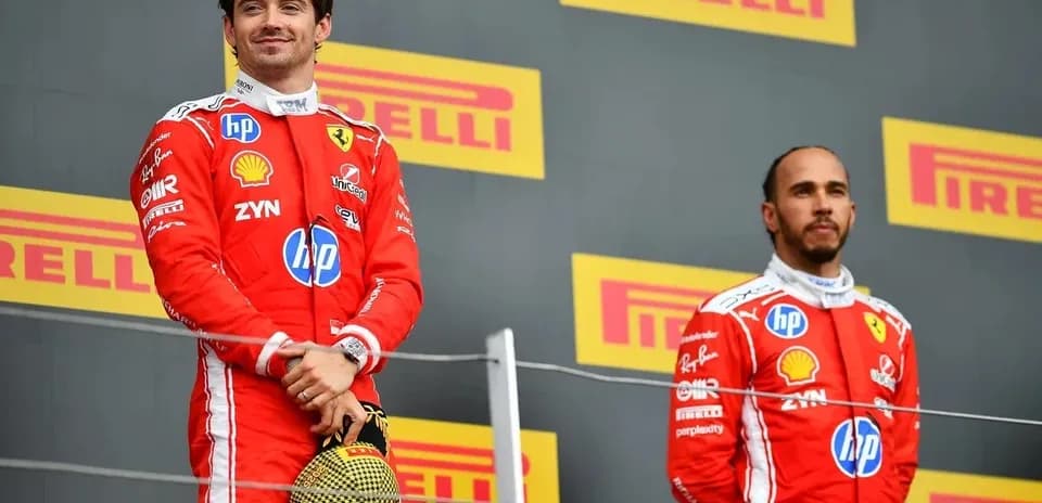 Charles Leclerc and Lewis Hamilton on podium