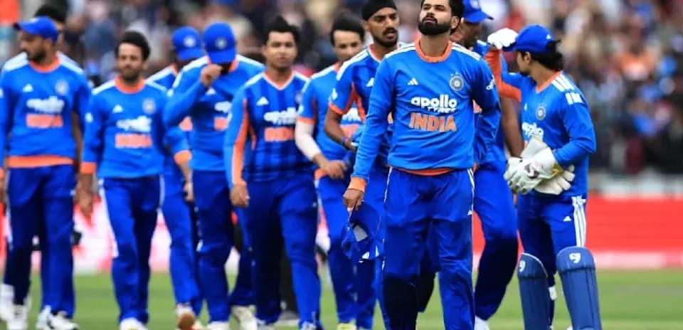 Indian cricket team walking off the field