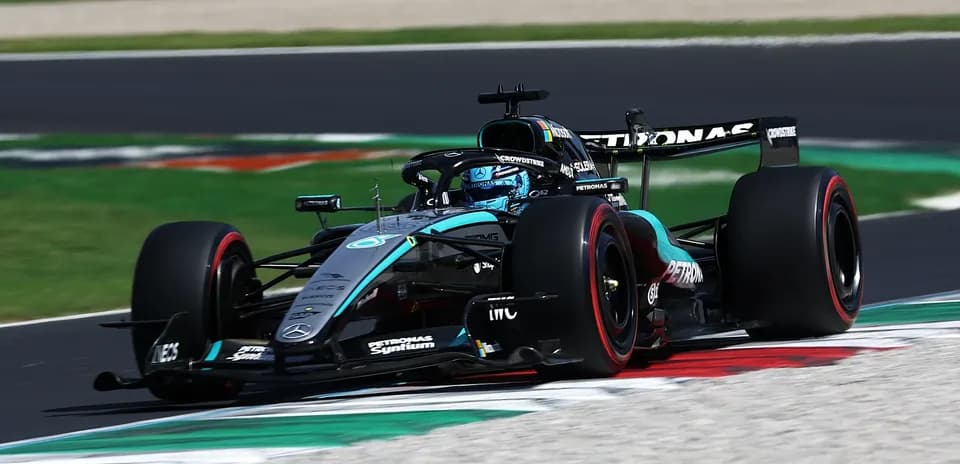 Mercedes F1 car racing on track during event