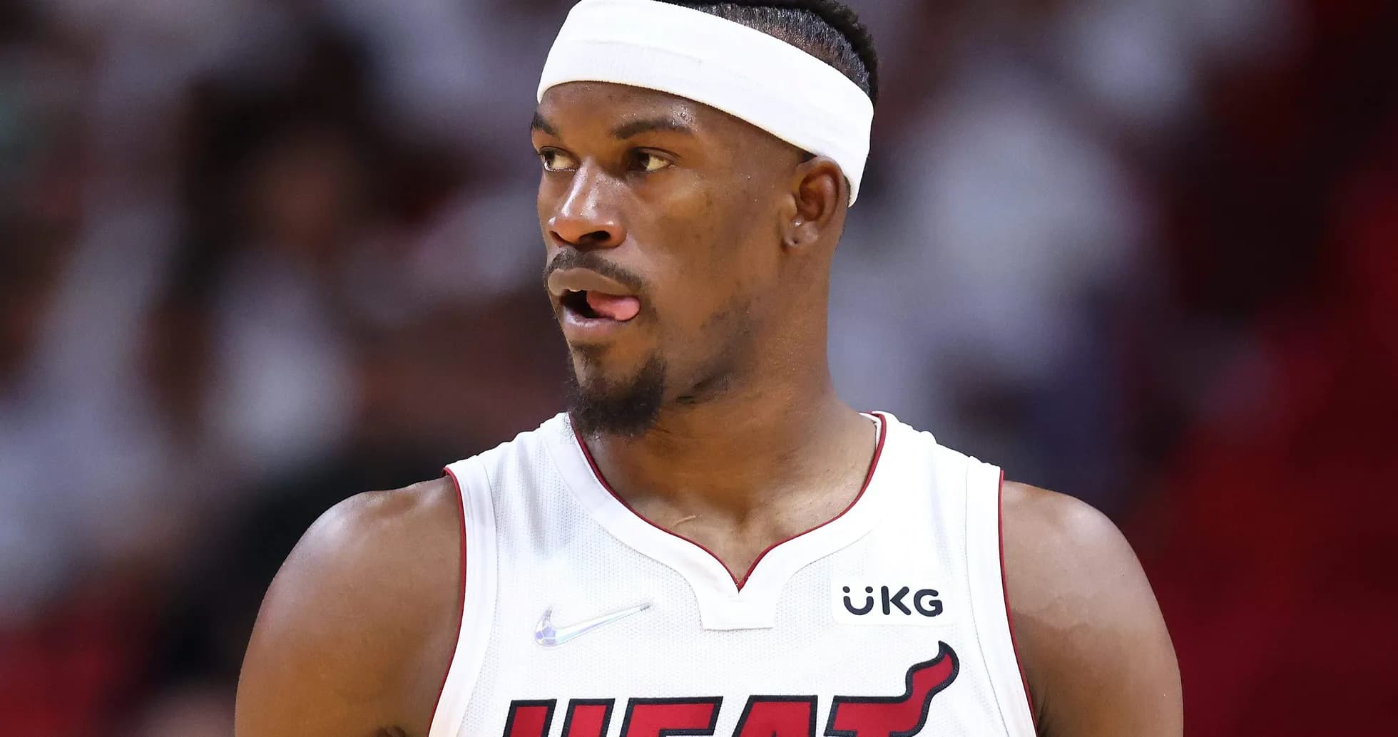 Player wearing Miami Heat jersey during game