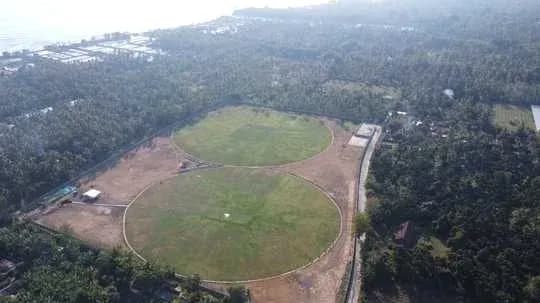 Aerial view of two circular cricket fields