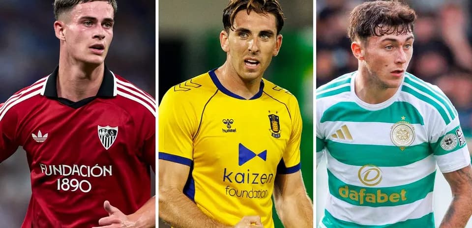 Three football players in their team jerseys