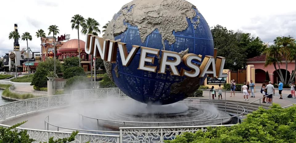 Universal Studios globe at theme park entrance