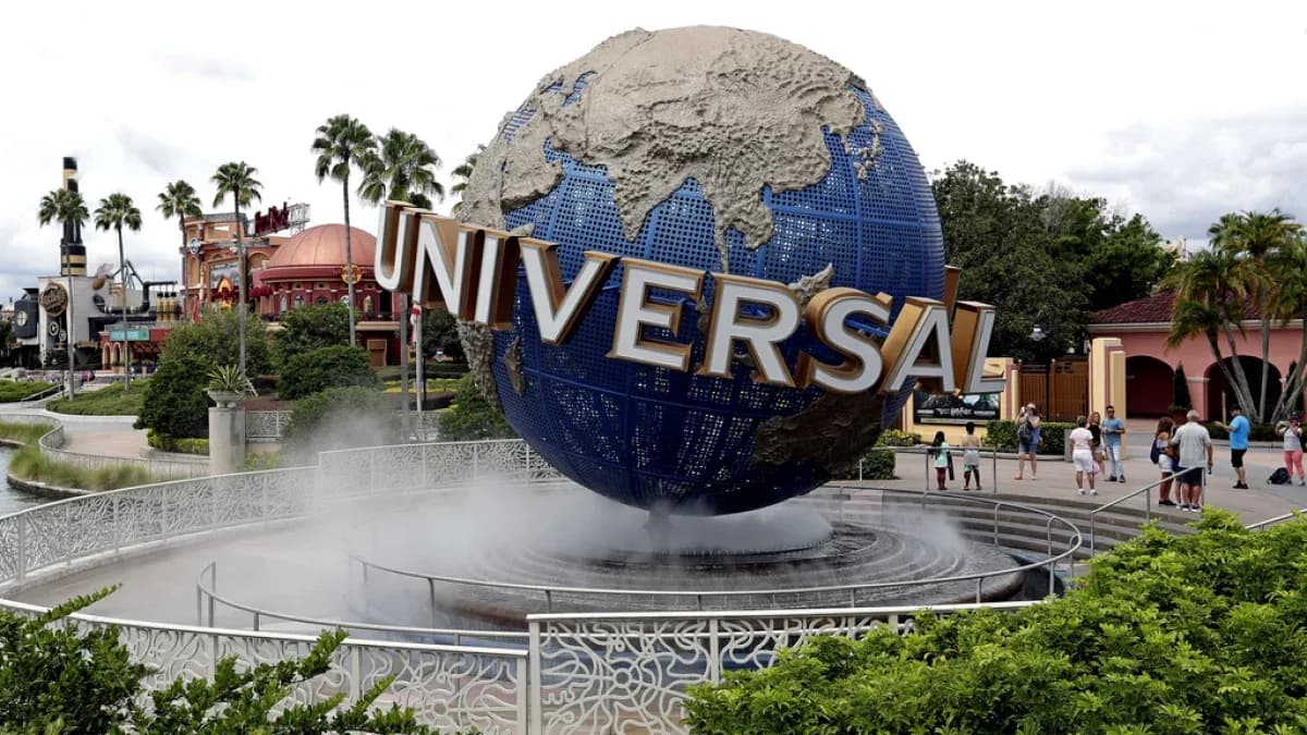 Universal Studios globe at theme park entrance