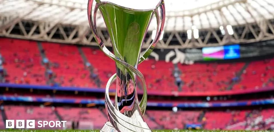 Trophy displayed on the field at stadium