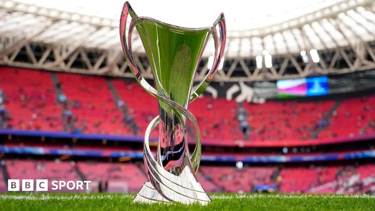 Trophy displayed on the field at stadium