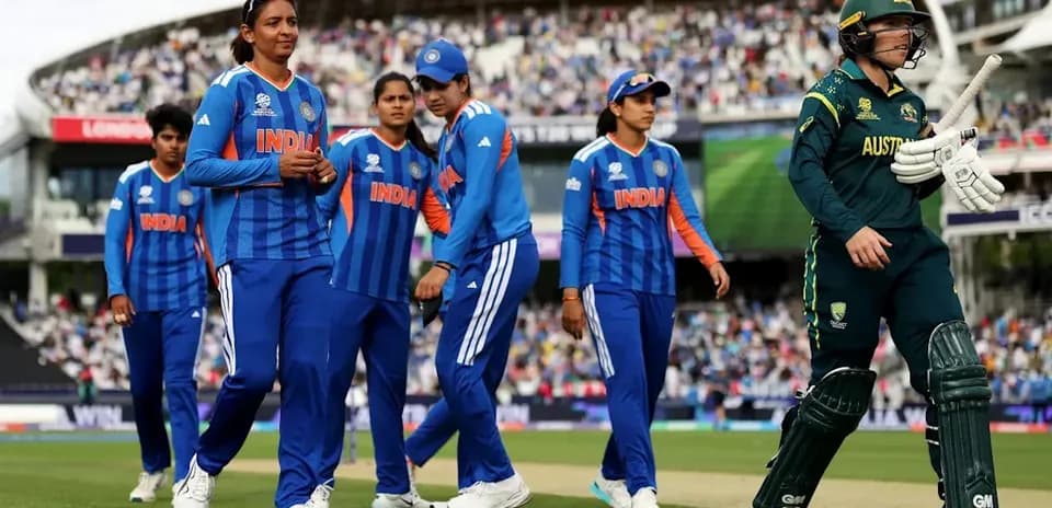 Indian women's cricket team walking onto the field