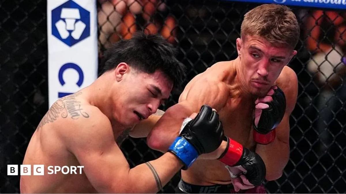 Two fighters exchanging punches in the octagon