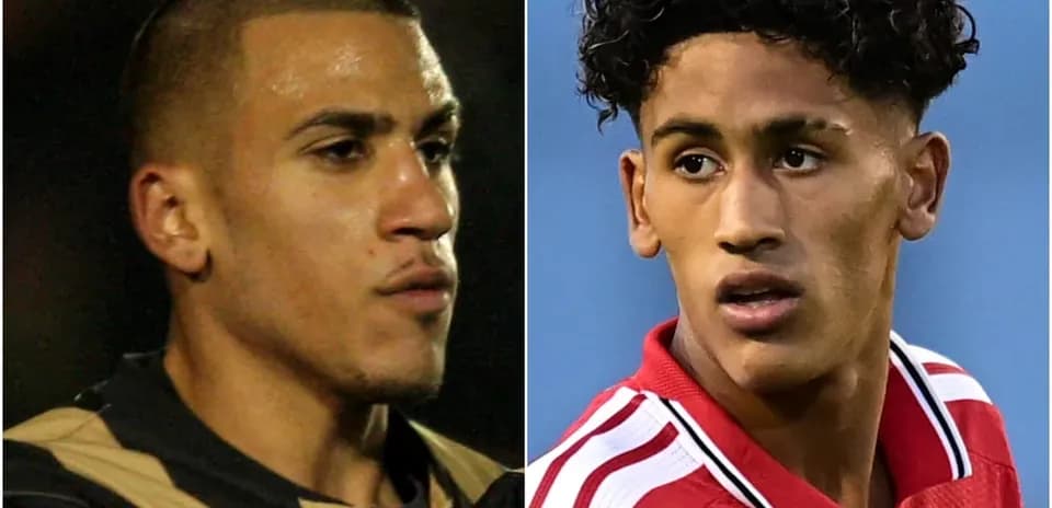 Two football players in headshots, one in black and gold