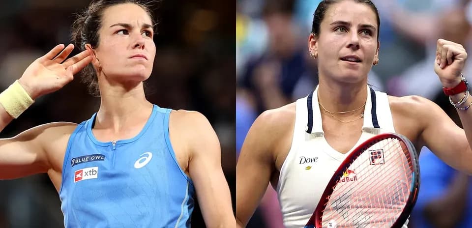 Two female tennis players celebrating during matches