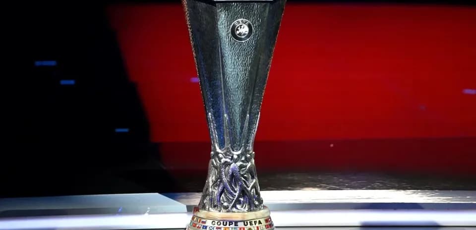 UEFA Europa League trophy displayed on podium