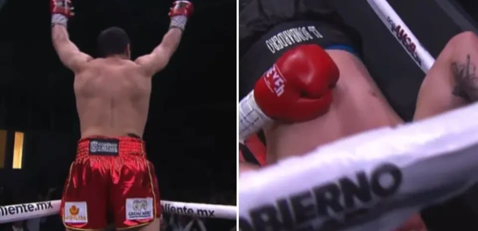 Boxer celebrating victory after knockout in match