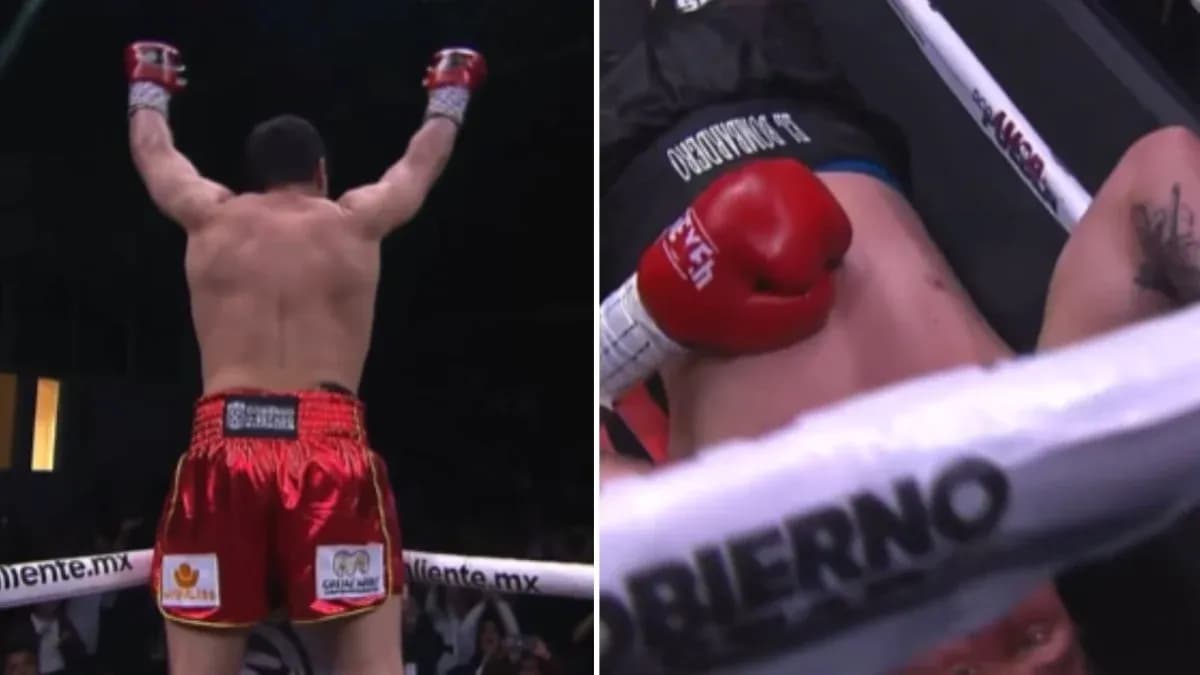 Boxer celebrating victory after knockout in match