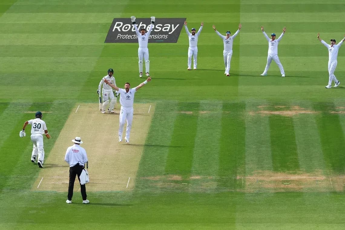 Bowler appealing for a wicket during cricket match