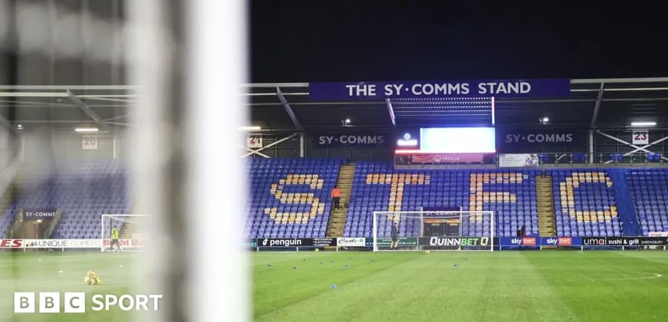 Shrewsbury Town stadium with SY Comms stand visible