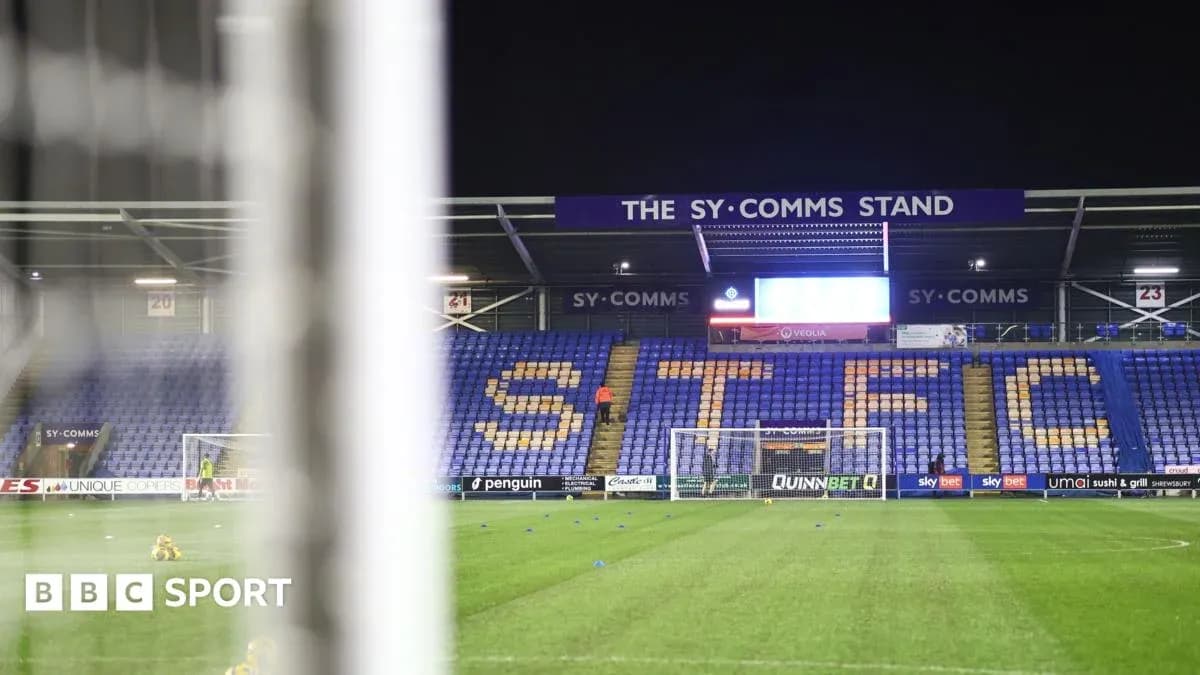 Shrewsbury Town stadium with SY Comms stand visible