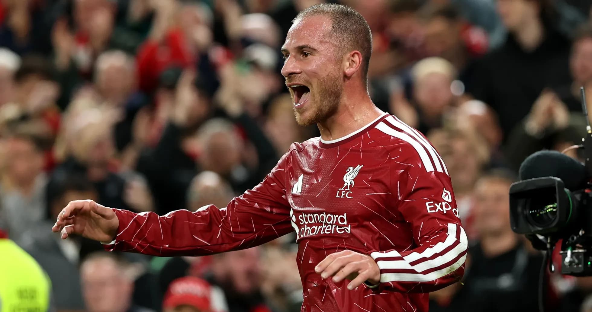 Player celebrating after scoring a goal for Liverpool