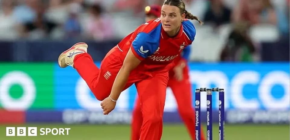 England bowler delivering a ball during match