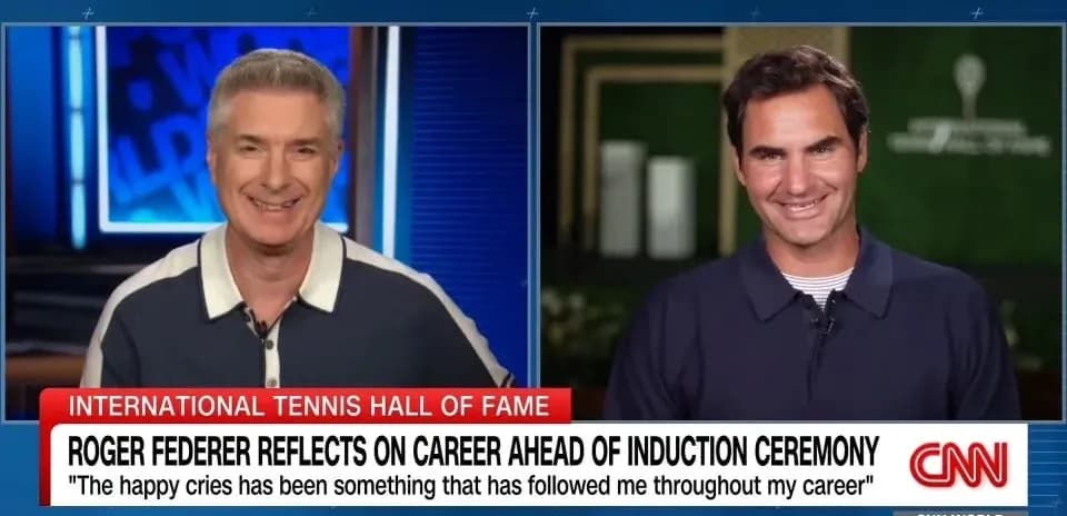 Roger Federer and interviewer discussing career on CNN