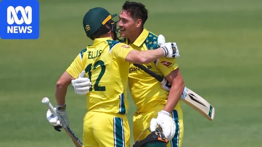Australian cricket players celebrating a successful run