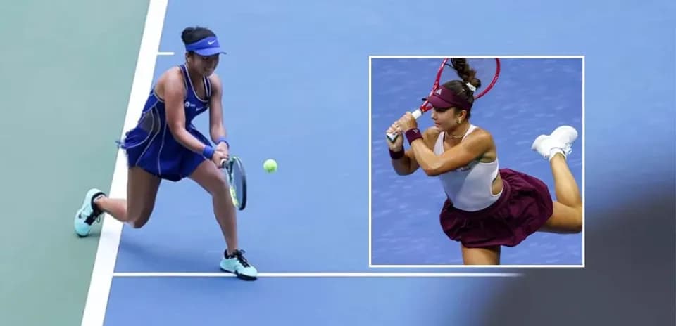 Female tennis player returning a shot on court