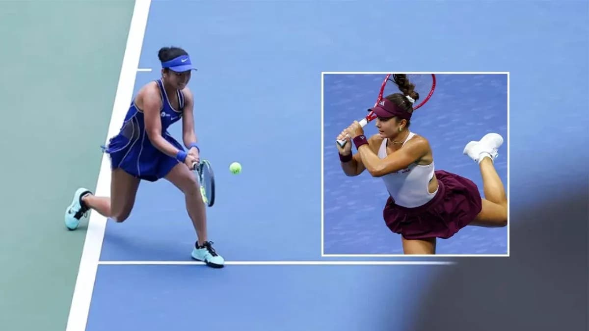 Female tennis player returning a shot on court