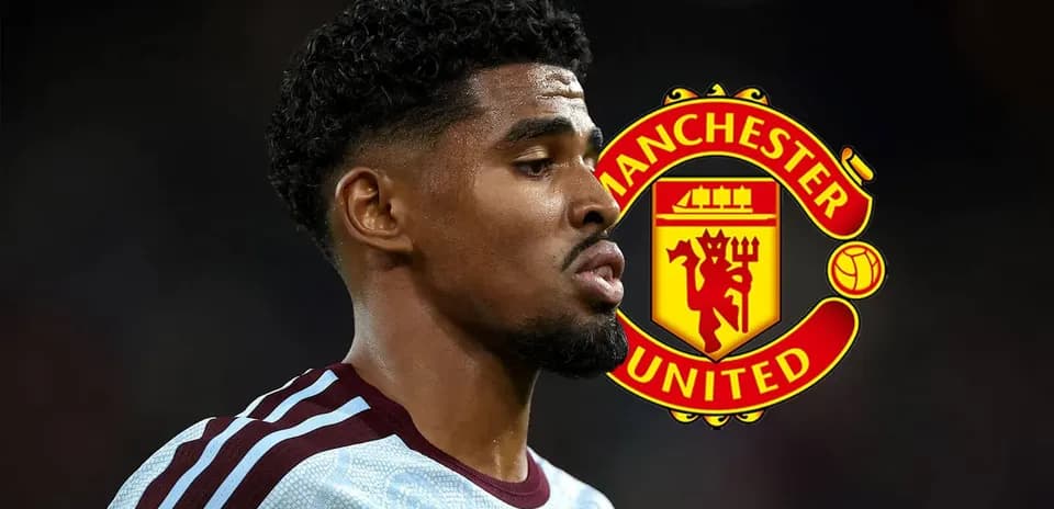 Player in profile with Manchester United logo overlay