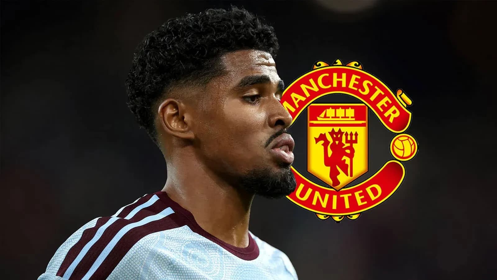 Player in profile with Manchester United logo overlay