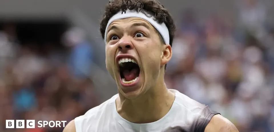 Tennis player celebrating with a loud shout